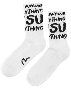 Evisu Logo-Print Ribbed Socks - White