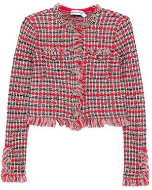 Self-Portrait Fringe-Trim Jacket - Red