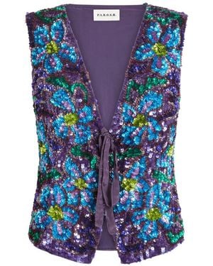 P.A.R.O.S.H. Sequin-Embellished Floral-Embroidered Waistcoat - Blue
