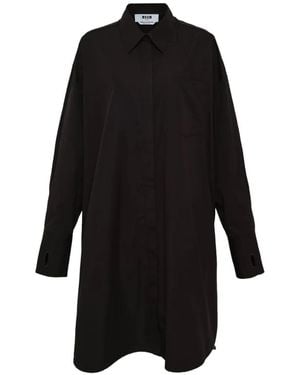 MSGM Collared Shirt Midi Dress - Black