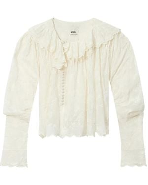 Isabel Marant Zelly Blouse Met Ruches En Borduurwerk - Wit