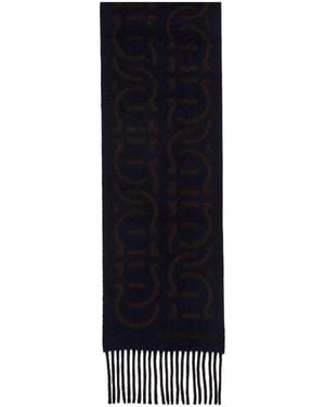 Ferragamo Gancini-Print Wool-Blend Scarf - Blue