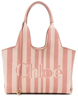 Chloé Stripy East-West Tote Bag - Pink