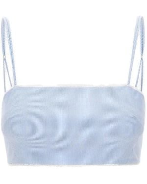 ANDAMANE Micro-Stripe Lace-Trim Top - Blue