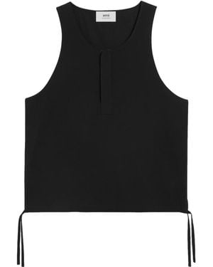Ami Paris Concealed Placket Cotton Tank Top - Black