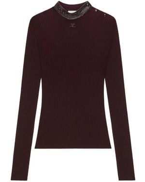 Courreges Vinyl-Collar Ribbed-Knit Sweater - Purple