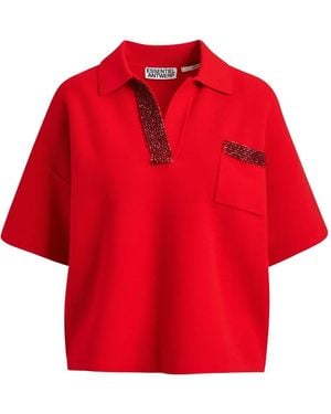 Essentiel Antwerp International Bead-Embellished Polo Top - Red