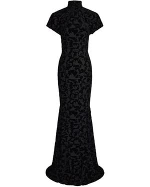 Patou Maxi Devoré High-Neck Dress - Black