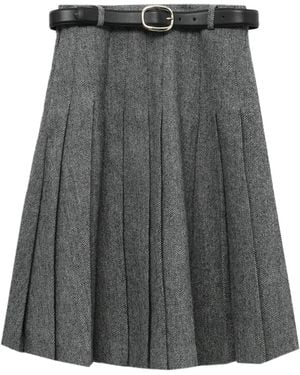 Self-Portrait Pleated Belted Midi Skirt - Gray