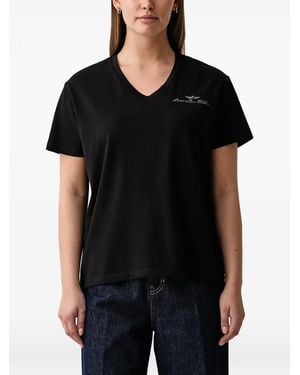 Aeronautica Militare Embroidered V-Neck T-Shirt - Black