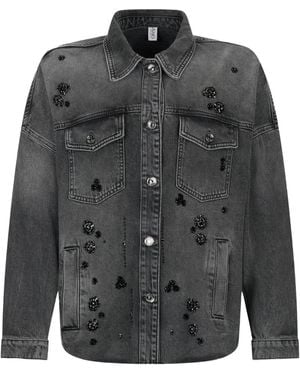 Liu Jo Rhinestone-Embellished Denim Jacket - Grey