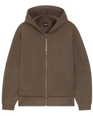 BOSS Fur-Panel Zip-Up Hoodie - Brown