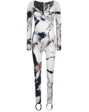 Roberto Cavalli Marble-Print Jumpsuit - White