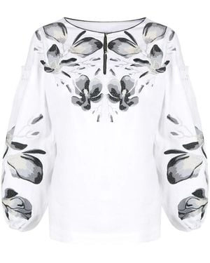 Yuliya Magdych Floral-Embroidery Long-Sleeve Blouse - White