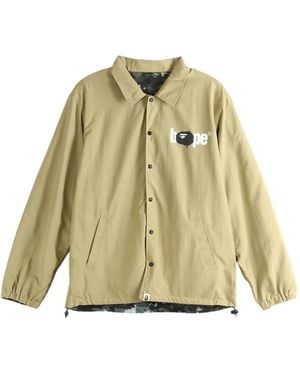 A Bathing Ape Logo-Print Coach Jacket - Natural