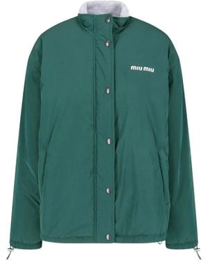 Miu Miu Chaqueta De Pongé Y Tejido Polar - Verde