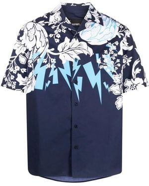 Neil Barrett Mix-Print Short-Sleeve Shirt - Blue