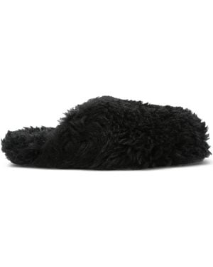Rick Owens Fluffy Shearling Slides - Black