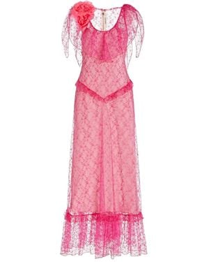 Rodarte Floral Lace Ruffled Dress - Pink