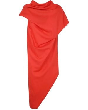 Issey Miyake Uni-Form Wool Asymmetric-Design Midi Dress - Red