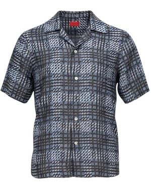 Isaia Check Short-Sleeve Shirt - Blue