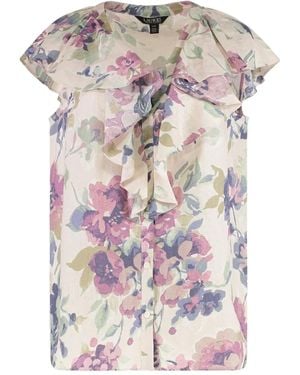 Ralph Lauren Floral Ruffle Blouse - Grey