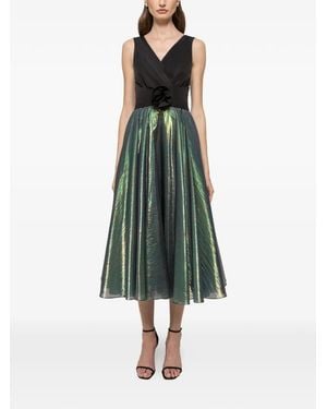 Nissa Floral-Detail V-Neck Midi Dress - Green