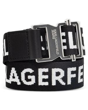 KARL LAGERFELD Logo-Intarsia Buckle Belt - Black