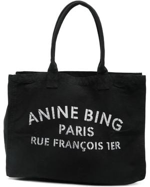 Anine Bing Canvas Shopper Met Logo - Zwart