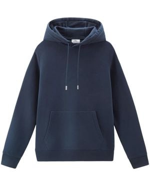 Woolrich Cotton Blend Hoodie With Kangaroo Pocket - Blue