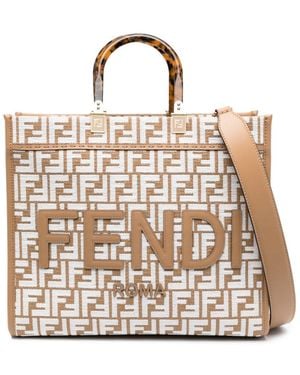 Fendi Sunshine Medium Raffia Tote Bag - Natural