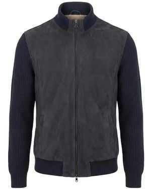 Arte' Suede Panelled Jacket - Blue