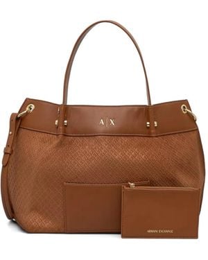ARMANI EXCHANGE Monogram-Pattern Logo-Detail Tote Bag - Brown