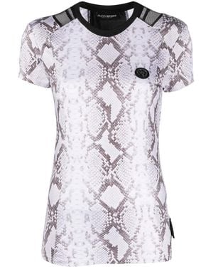 Philipp Plein Snake-Print Logo-Lettering Top - White
