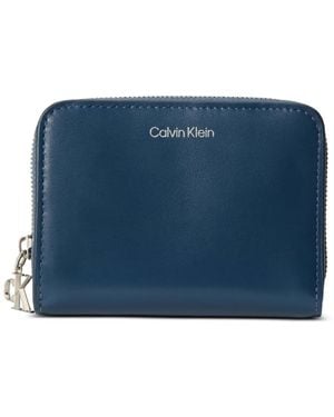 Calvin Klein Monogram-Charm Leather Wallet - Blue