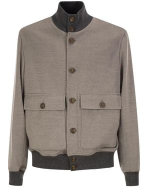 Brunello Cucinelli Veste Bomber À Col Montant - Grey
