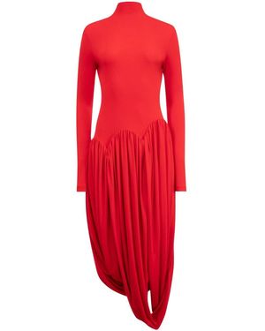 Ferragamo Sustainable Viscose Tulip-Skirt Turtleneck Dress - Red