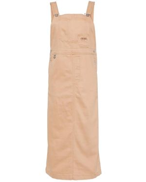 Chocoolate Logo-Embroidered Cotton Dungaree Dress - Natural