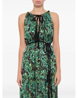 Lanvin Floral-Print Tassel-Detail Dress - Green
