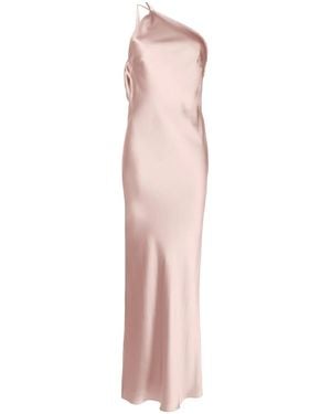 Michelle Mason One-Shoulder Bias Silk Gown - Pink