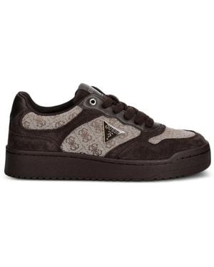 Guess Logo-Print Suede-Panelled Sneakers - Brown