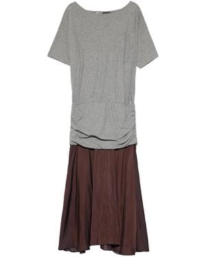Bimba Y Lola Melange Two-Material Ruched Dress With A Flared Hem - Grey