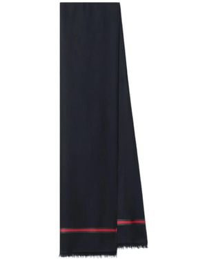 Gucci Double G Web-Stripe Jacquard Scarf - Blue