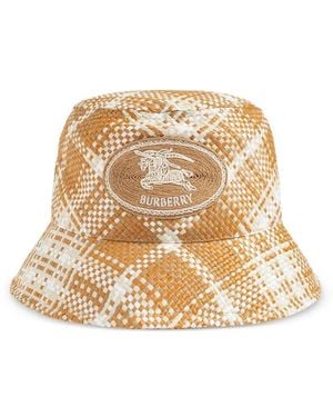 Burberry Checked Logo-Patch Bucket Hat - Natural