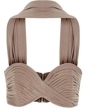 The New Arrivals Ilkyaz Ozel Pleated Halterneck Top - Brown