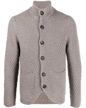 Canali Textured-Knit Merino Wool Cardigan - Grey
