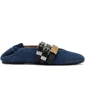 Ganni Buckle-Strap Ballet Flats - Blue