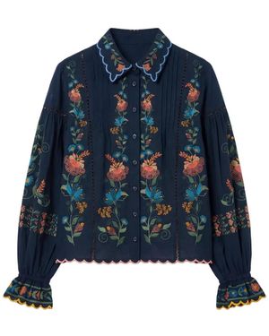 FARM Rio Embroidered Scalloped-Edge Shirt - Blue