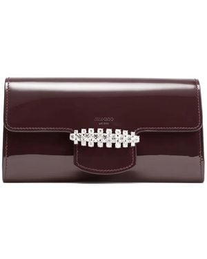 Jimmy Choo Bing Clutch aus Lackleder mit Kristallen - Lila