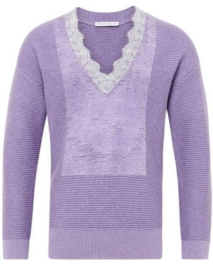 JW Anderson V-Neck Lace-Trim Sweater - Purple